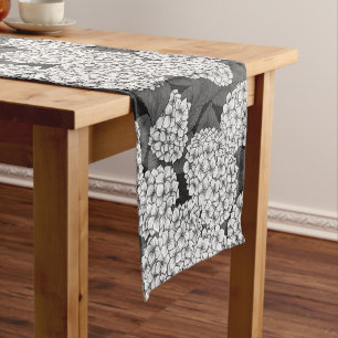 White hydrangea short table runner
