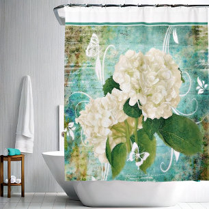 white hydrangea shower curtain