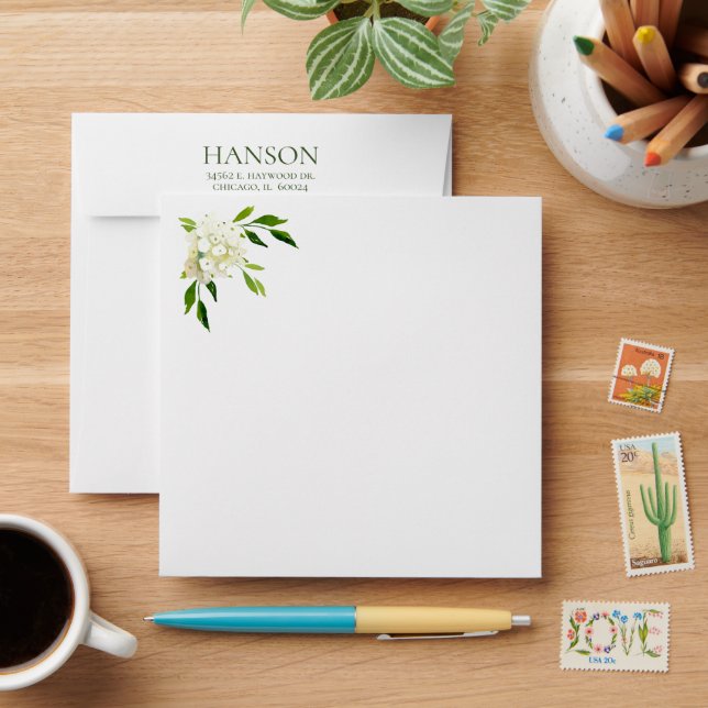 White Hydrangea Square Envelope (Desk)