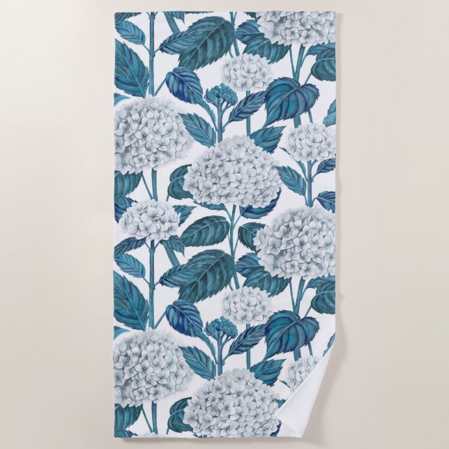 White hydrangea watercolor beach towel (Front)