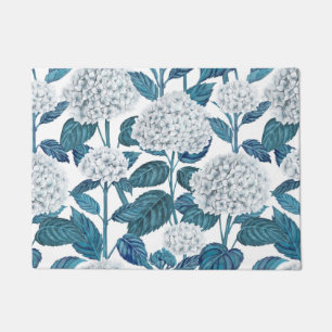 White hydrangea watercolor doormat