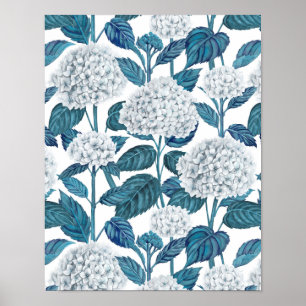 White hydrangea watercolor poster