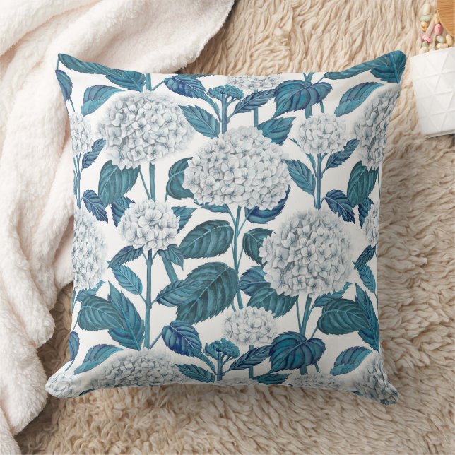 White hydrangea watercolor throw pillow (Blanket)