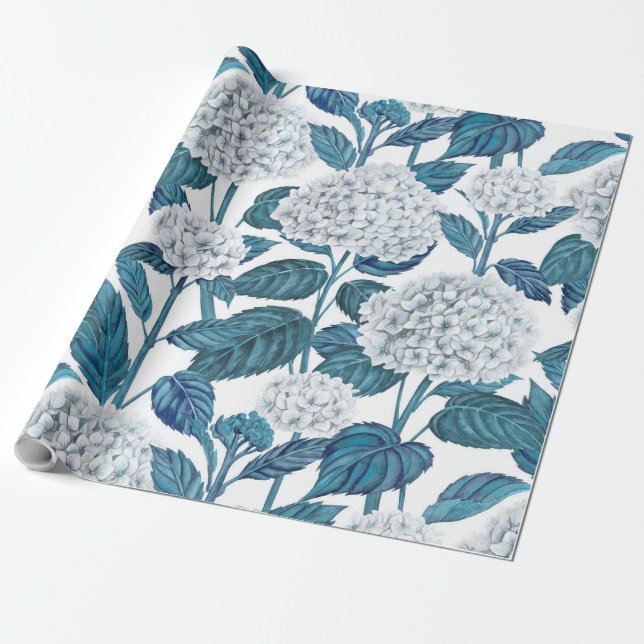 White hydrangea watercolor wrapping paper (Unrolled)