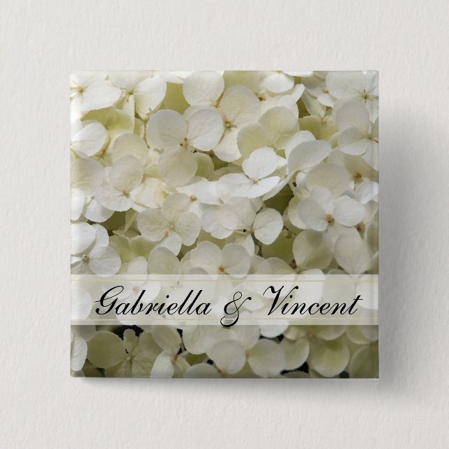 White Hydrangea Wedding 2 Inch Square Button (Front)
