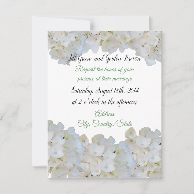 White Hydrangea Wedding Invitation (Front)