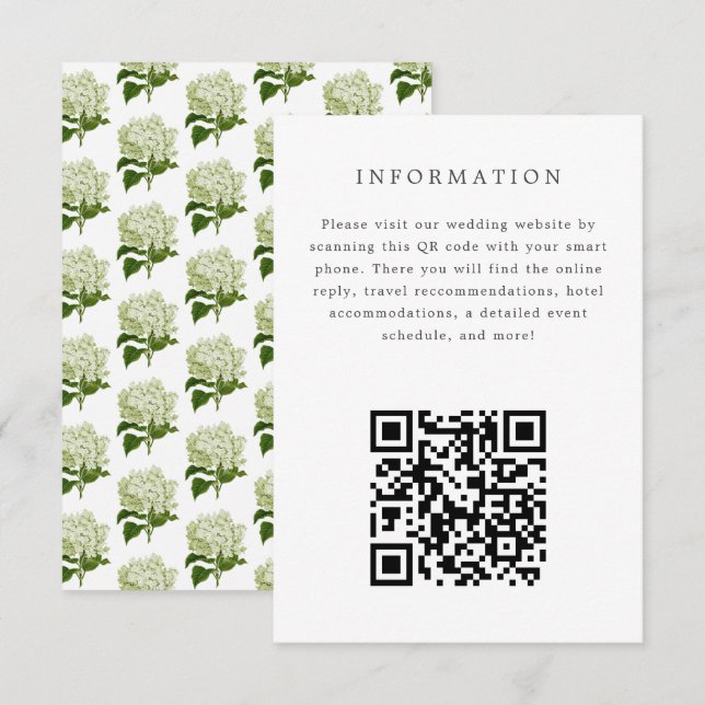 White Hydrangea Wedding Invitation Insert Card (Front/Back)