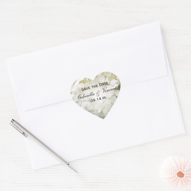 White Hydrangea Wedding Save the Date Heart Sticker (Envelope)