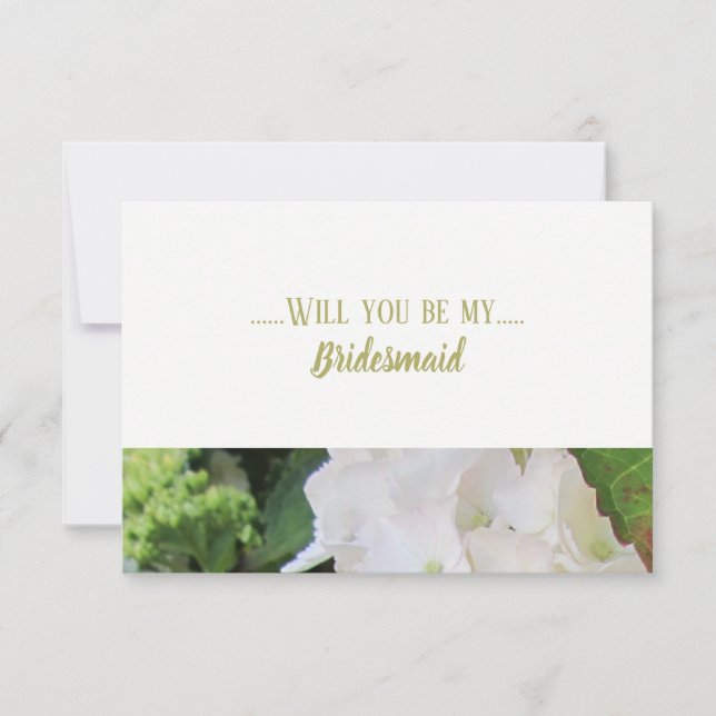 White Hydrangea Will You Be My Bridesmaid Invitation (Front)
