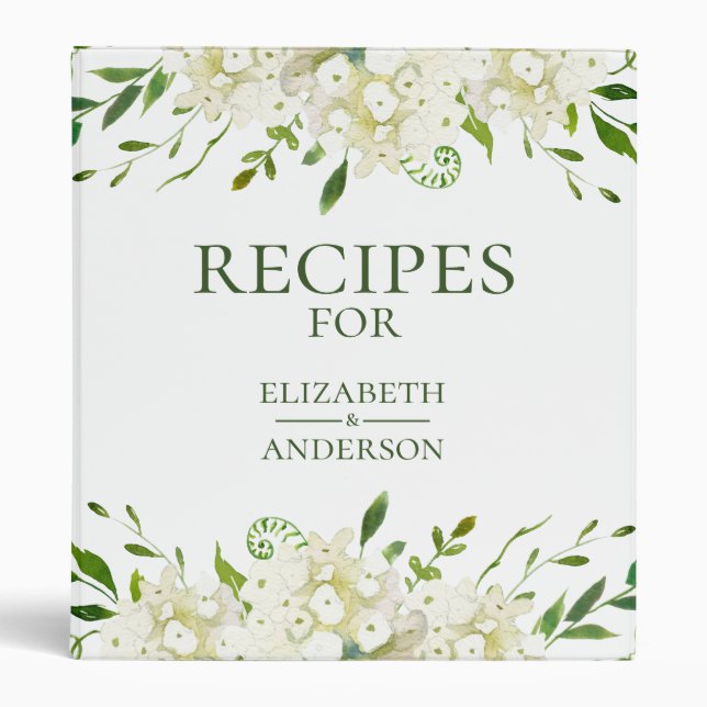 White Hydrangeas Floral Watercolor Recipe Binder (Front)