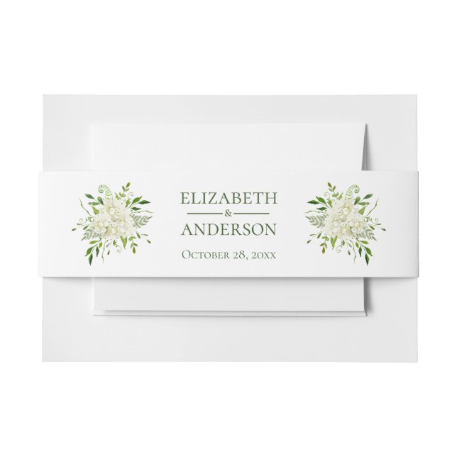White Hydrangeas Floral Watercolor Wedding Invitation Belly Band (Front Example)