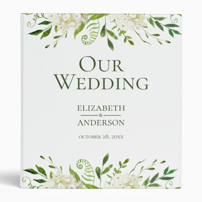 White Hydrangeas Floral Wedding Photo Album Binder (Front)