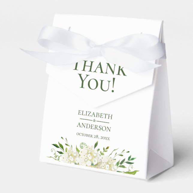 White Hydrangeas Floral Wedding Thank You Favor Box (Front Side)