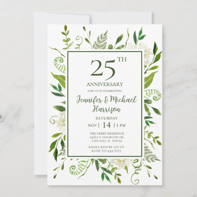 White Hydrangeas Invitation du 25e anniversaire (Devant)