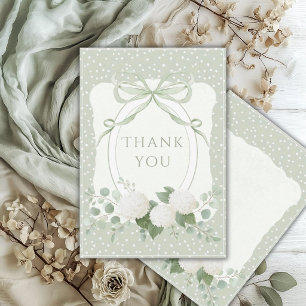 White Hydrangeas Sage Green Polka Dots Vintage  Thank You Card