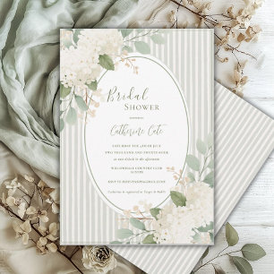 White Hydrangeas Sage Green Vintage Bridal Invitation