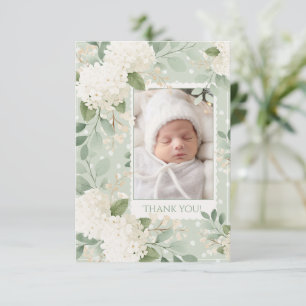 White Hydrangeas Vintage Baby Thank You Card