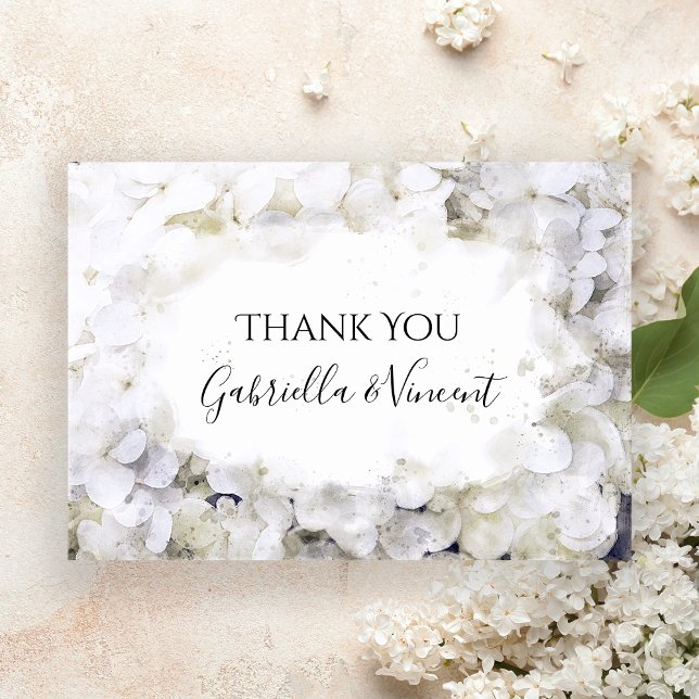 White Hydrangeas Watercolor Mariage Merci Note (Créateur téléchargé)
