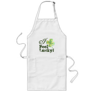 White, I Feel Lucky, shamrock, Long Apron