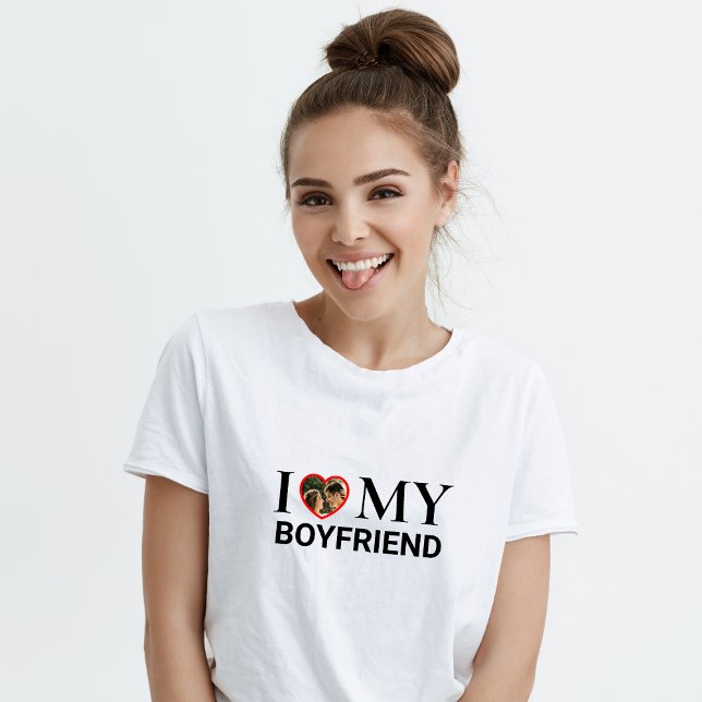 White I Love My Boyfriend Photo Heart T-Shirt (Creator Uploaded)