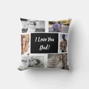 White I Love You Dad Family Photo Collage  Throw Pillow