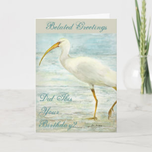 White Ibis on the Shore Beach Watercolor Painting Card
