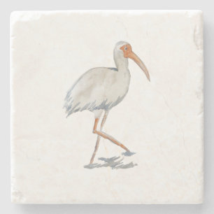 White Ibis Painting Coastal Decor Stone Coaster