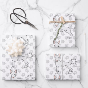 White Ibizan Hound Smooth Coat Cartoon Dog Pattern Wrapping Paper Sheet