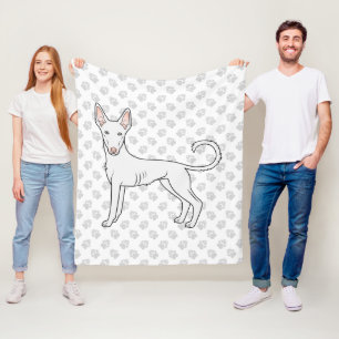 White Ibizan Hound Smooth Coat Cartoon Dog & Paws Fleece Blanket