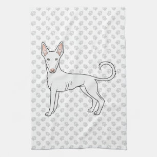 White Ibizan Hound Smooth Coat Cartoon Dog & Paws Kitchen Towel