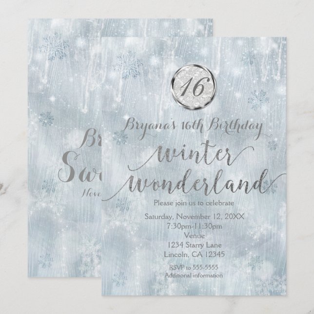 White Ice Snowflakes Winter Wonderland Invitations (Front/Back)
