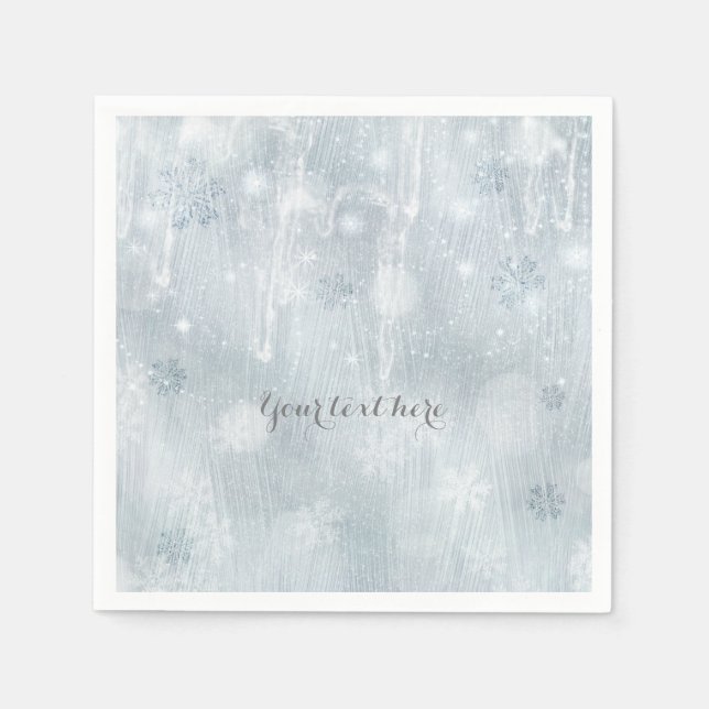 White Ice Snowflakes Winter Wonderland Party Napkin (Front)