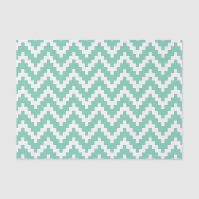 White Ikat Chevron Over Mint Background 2 Tissue Paper (Front)