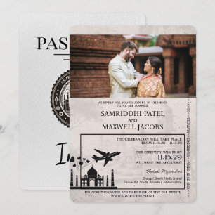 White India Passport Wedding Invitation