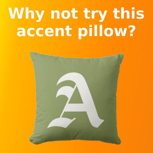 White Initial Monogram on Olive Green Minimalist Throw Pillow