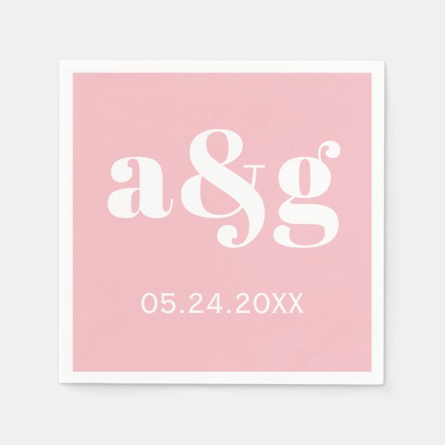 White initials typography on pink wedding napkin (Front)