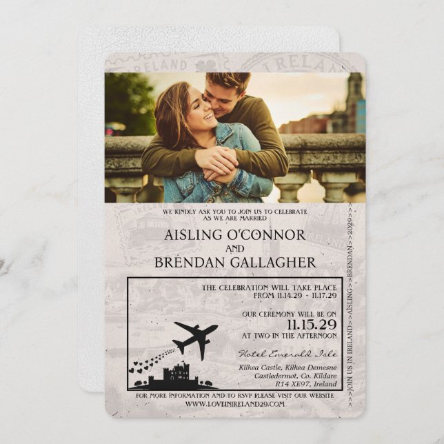 White Ireland Passport Wedding Invitation (Front/Back)