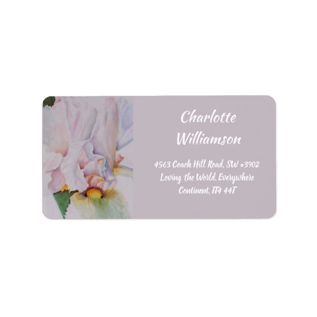 White Iris Flower in Watercolor Label (Front)