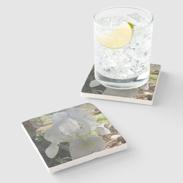 White Iris Stone Coaster (Side)