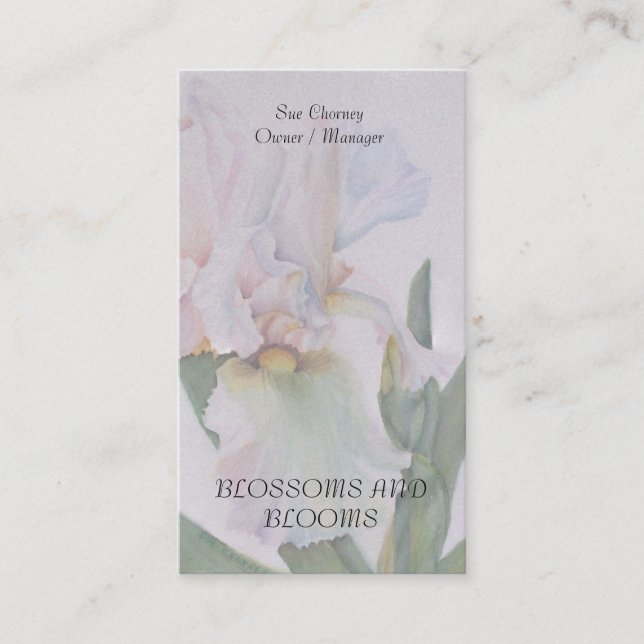 WHITE IRIS WATERCOLOR FLOWER BUSINESS CARDS (Front)