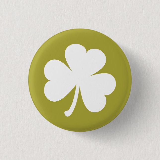 White Irish Shamrock on Rustic Gold Background 1 Inch Round Button (Front)