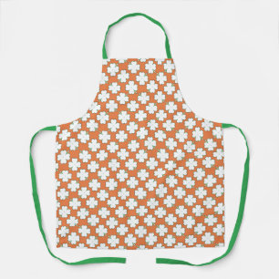 White Irish Shamrock Pattern on Orange Apron