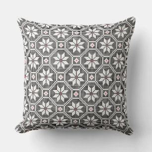 White isolated lace texture on black background throw pillow