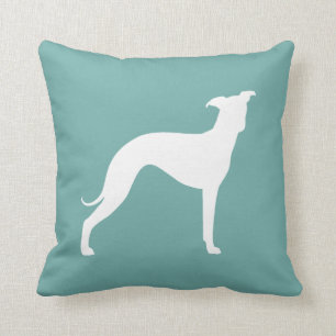 White Italian Greyhound Dog Silhouette Teal Throw Pillow