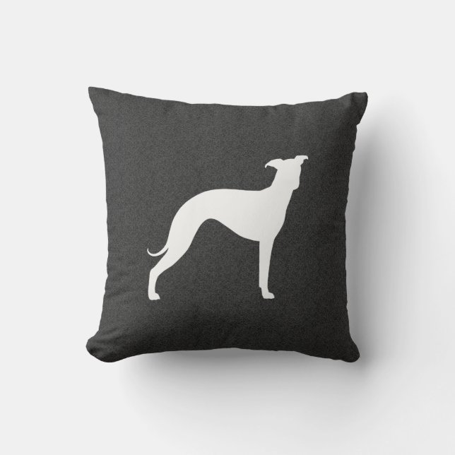 White Italian Greyhound Silhouette Iggy Dog Grey Throw Pillow (Front)