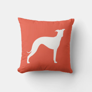 White Italian Greyhound Silhouette Vermillion Red Throw Pillow