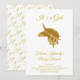 White It's a Girl Unicorn Baby Shower Invitation
