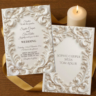 White Ivory Baroque Opulent Acanthus Swirl Wedding Invitation