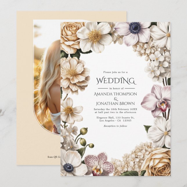 White, Ivory & Champagne Wedding Invitation (Front/Back)