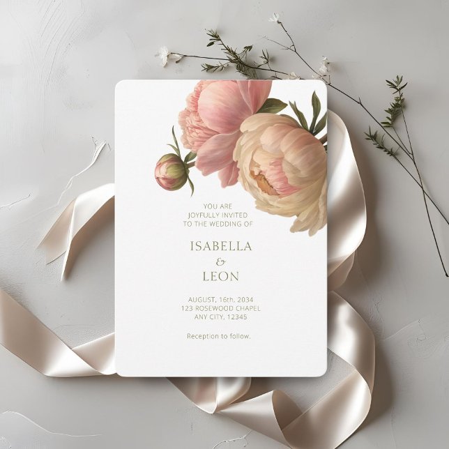 White & Ivory | Chic Blush Rose Wedding Invitation (Creator Uploaded)